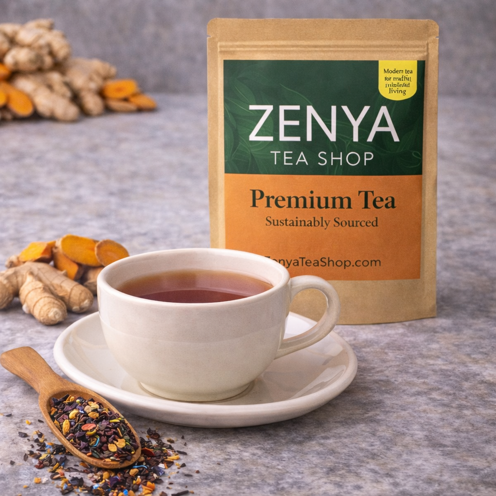 Ginger Turmeric Loose Leaf Tea - Aromatic Green & Black Tea Blend - Hot or Iced