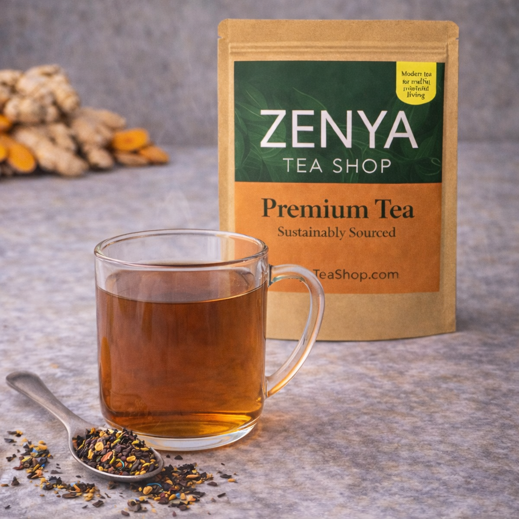 Ginger Turmeric Loose Leaf Tea - Aromatic Green & Black Tea Blend - Hot or Iced