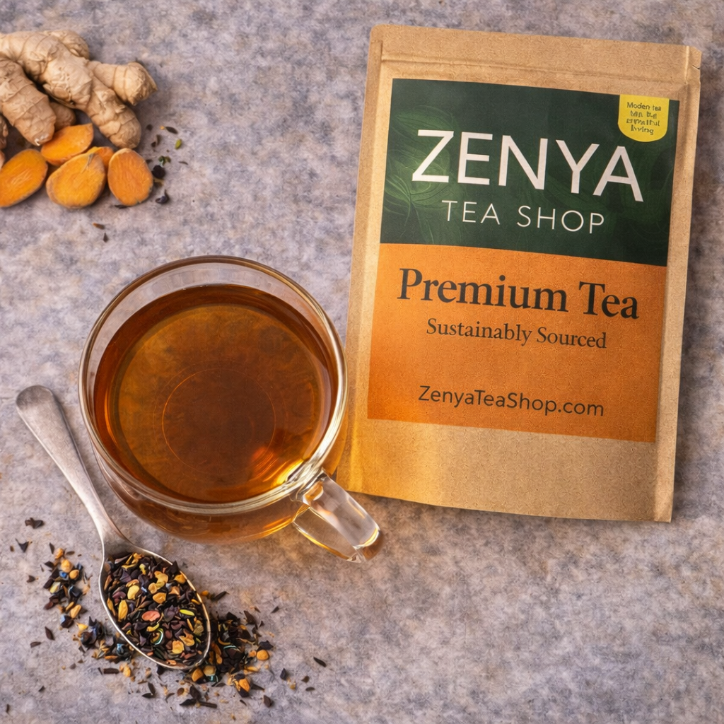Ginger Turmeric Loose Leaf Tea - Aromatic Green & Black Tea Blend - Hot or Iced